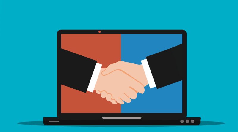 laptop, handshake, agreement