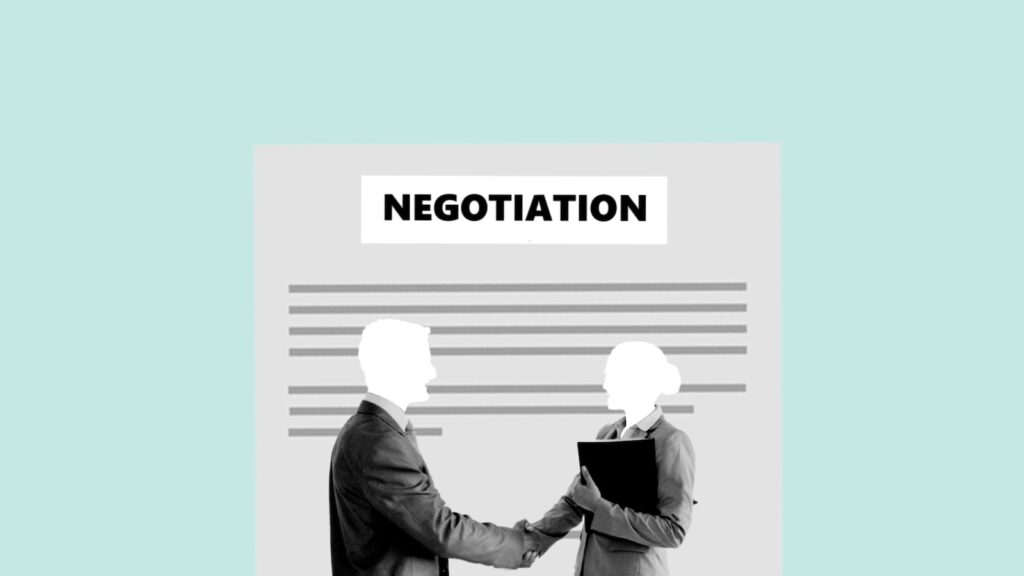 Illustration of business colleague shaking hands for agreement against concluded contract during negotiation